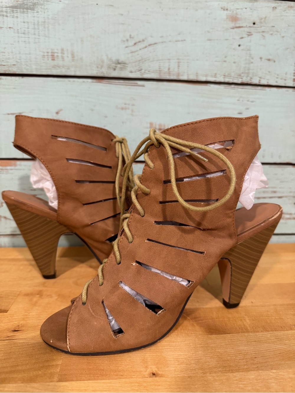 Rue21 Tan Lace-Up Cutout Ankle Booties
